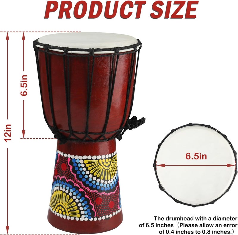 GOGHOST Wood Djembe Drum, 6.5'' x 12''Carved Mahogany African Drums with Goatskin Drumhead, West African Styled Professional Djembe Hand Drum for Adults Beginners - Image 2